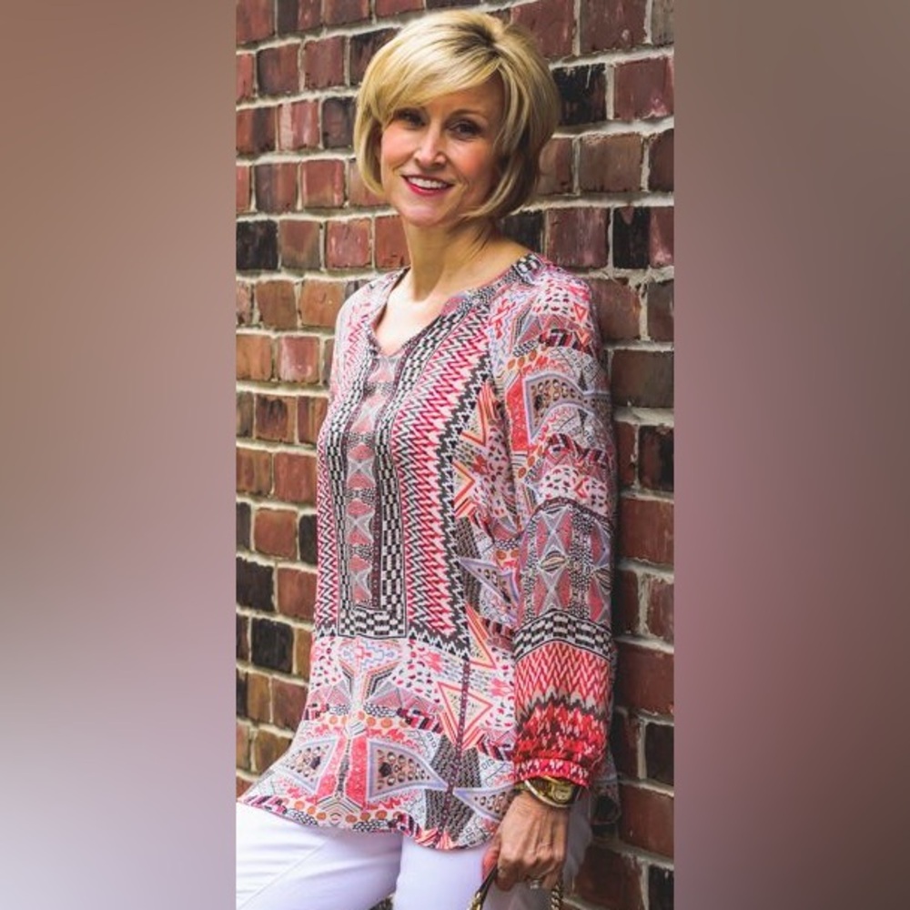Nic + Zoe patchwork bohemian Print Women's Top